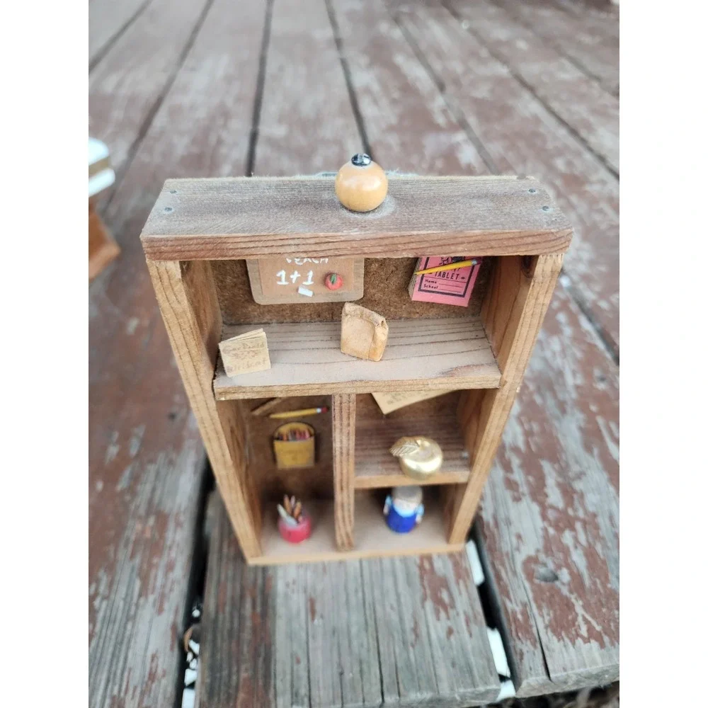 Vintage Small Wood Shadow Box Trinket Shelf & Themed Trinkets, Wall Mounted MCM